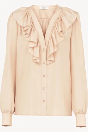 Chloé Blusa con cuello en V y volantes de seda habotai