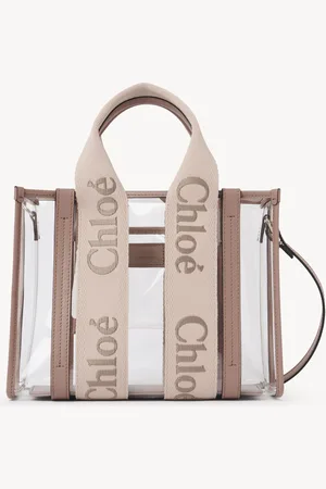 Chloé Bolso tote pequeño Woody de plástico transparente y cuero