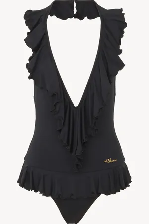 Chloé Bañador de una pieza con cuello en V y volantes Negro