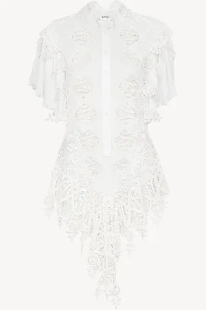 Chloé Minivestido ajustado de mezcla de algodón y encaje de guipur