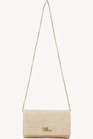 Chloé Cartera con solapa y cadena Chloé Iconic de fibras efecto rafia Beige