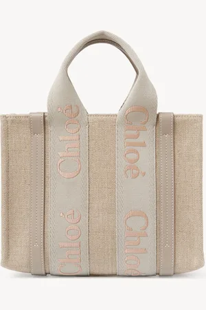 Chloé Bolso tote pequeño Woody de lino