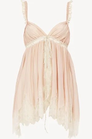 Chloé Top sin mangas de tafetán de seda lavada y encaje