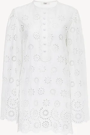 Chloé Minivestido de manga larga de gasa de algodón