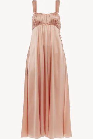 Chloé Vestido largo fruncido sin mangas de satén de seda