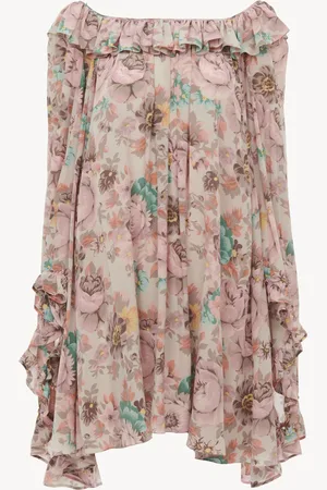 Chloé Minivestido con volantes y cuello cuadrado de crepé de china