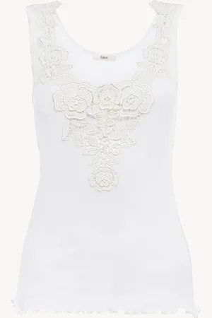 Chloé Top de tirantes ajustado de jersey de algodón y guipur
