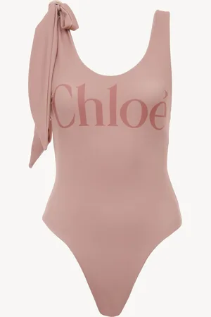 Chloé Bañador de una pieza con logotipo y tirantes anudados Rosa