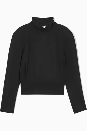 COS POWER-SHOULDER OPEN-BACK WAISTED WOOL TOP