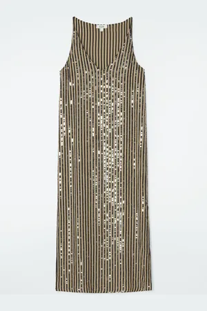 COS STRIPED SEQUINNED SLIP DRESS