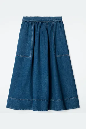 COS ELASTICATED DENIM MIDI SKIRT