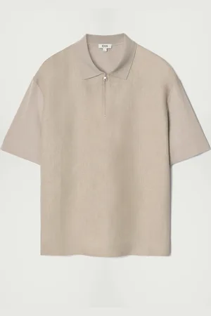 COS CONTRAST-PANEL LINEN HALF-ZIP POLO SHIRT