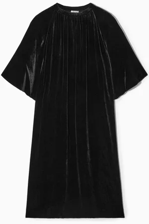 COS Vestido Midi Fruncido Terciopelo Y Mezcla De Seda