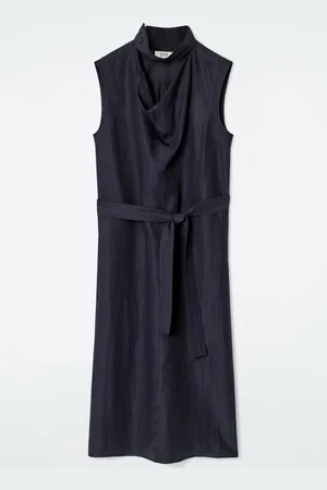 COS Vestido Midi Con Cuello Drapeado Con Abertura