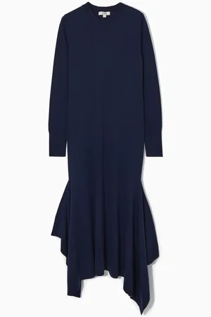 COS Vestido Midi De Lana Merino Con Bajo De Pañuelo