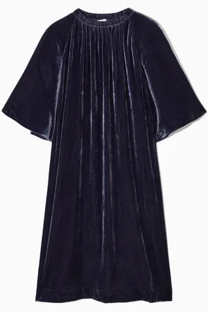 COS Vestido Midi Fruncido Terciopelo Y Mezcla De Seda