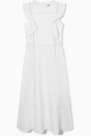 COS Vestido Midi De Mezcla De Lino Con Volantes