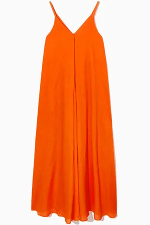 COS Vestido Midi Plisado De Lino Con Escote De Pico
