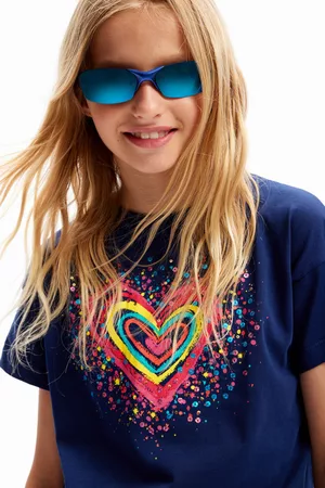 Desigual Niñas Camisetas y Tops - Camiseta corazón lentejuelas