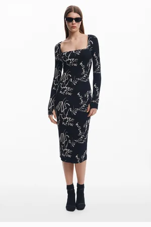 Desigual Vestido escote cuadrado Lettering - - L