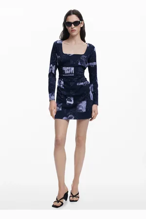 Desigual Vestido postales escote cuadrado - - L