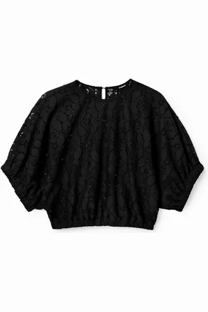 Desigual Blusa corta abullonada encaje - - L