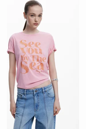 Desigual Camiseta rosa mensaje - - L