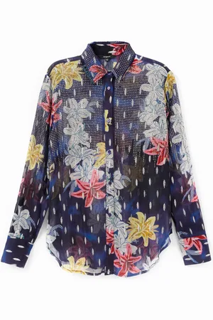 Desigual Camisa floral con transparencias y pedrería - - L