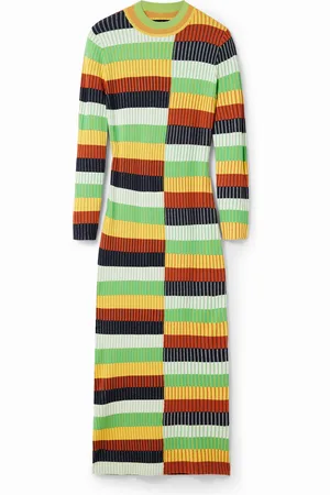 Desigual Vestido punto midi rayas - - L
