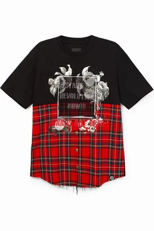 Desigual Camiseta oversize tartán - - L