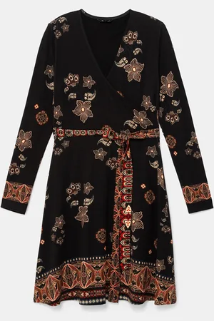 Desigual Vestido cuello pico cinturón - - L
