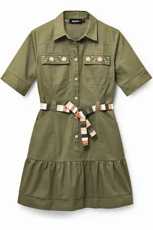 Desigual Vestido camisero caqui - - L