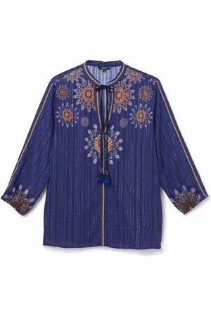 Desigual Blusa boho manga 3/4 y cuello pico - - L