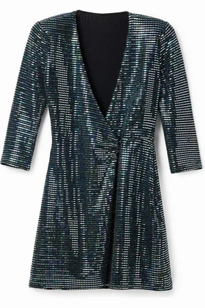 Desigual Vestido corto cruzado lentejuelas - - L