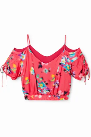 Desigual Blusa corta fruncido flores - - L