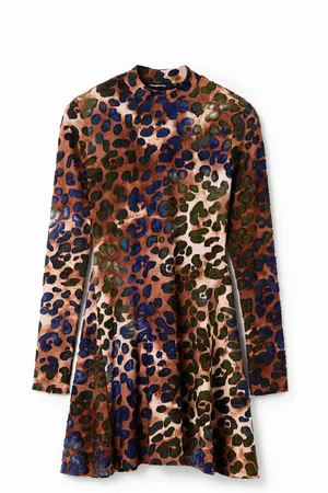 Desigual Vestido corto skater textura animal print - - L