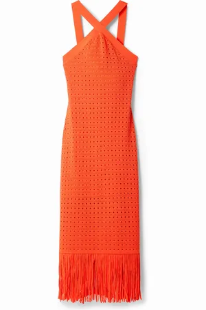 Desigual Vestido midi halter flecos - - L