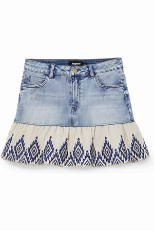 Desigual Minifalda vaquera patch de volantes - - 34