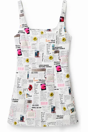 Desigual Vestido corto tirantes periódico - - L