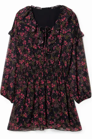 Desigual Vestido corto gasa flores - - L