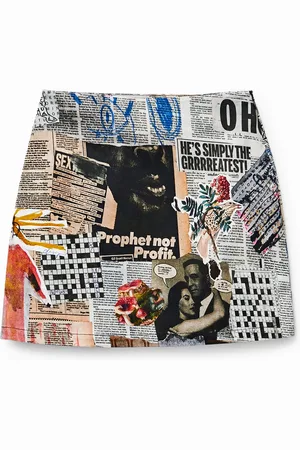 Desigual Minifalda slim collage periódicos - - S