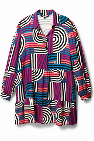 Desigual Vestido corto camisero geometrías - - L