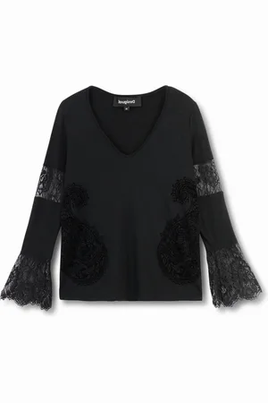 Desigual Camiseta mangas campana apliques - - L
