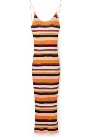 Desigual Vestido midi canalé rayas - - L