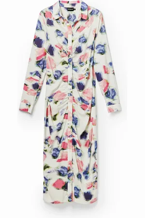 Desigual Vestido midi camisero fruncido - - L