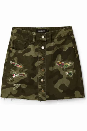 Desigual Minifalda botones camuflaje - - L