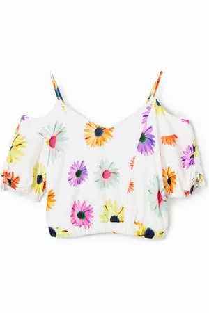 Desigual Blusa corta fruncido flores - - L