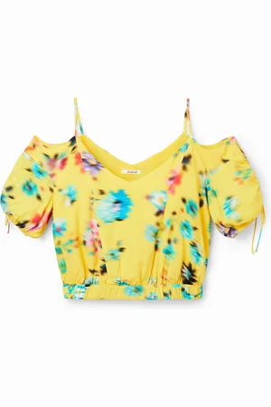 Desigual Blusa corta fruncido flores - - L