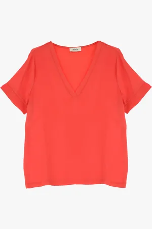 Dixie Camiseta monocolor efecto seda con escote en V
