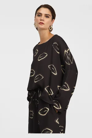 Dixie Camisa amplia con estampado de labios